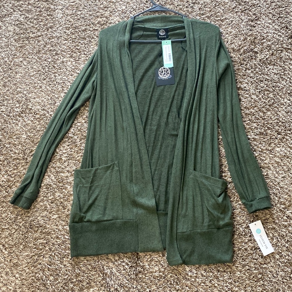 Bobeau Olive Small Open Pocket Cardigan